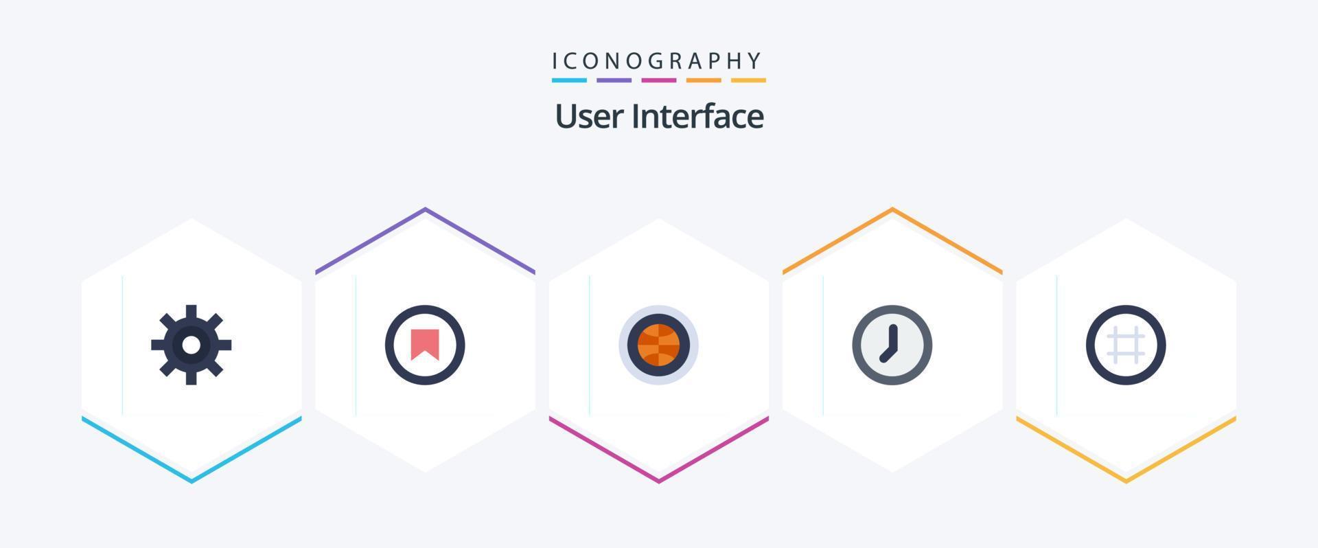 do utilizador interface 25 plano ícone pacote Incluindo cerquilha marcação. tempo. globo. interface. rede vetor