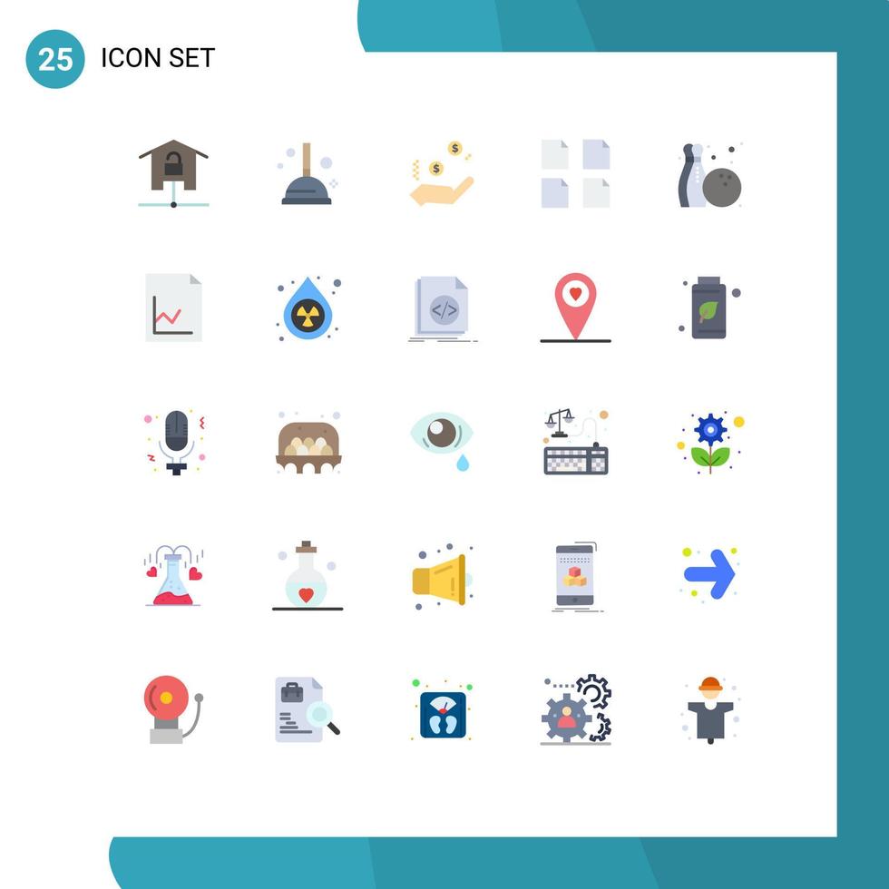 25 do utilizador interface plano cor pacote do moderno sinais e símbolos do passatempo boliche o negócio múltiplo documentos editável vetor Projeto elementos