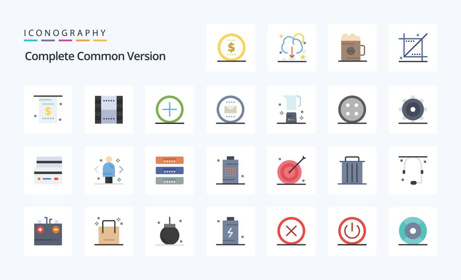 25 completo comum versão plano cor ícone pacote vetor
