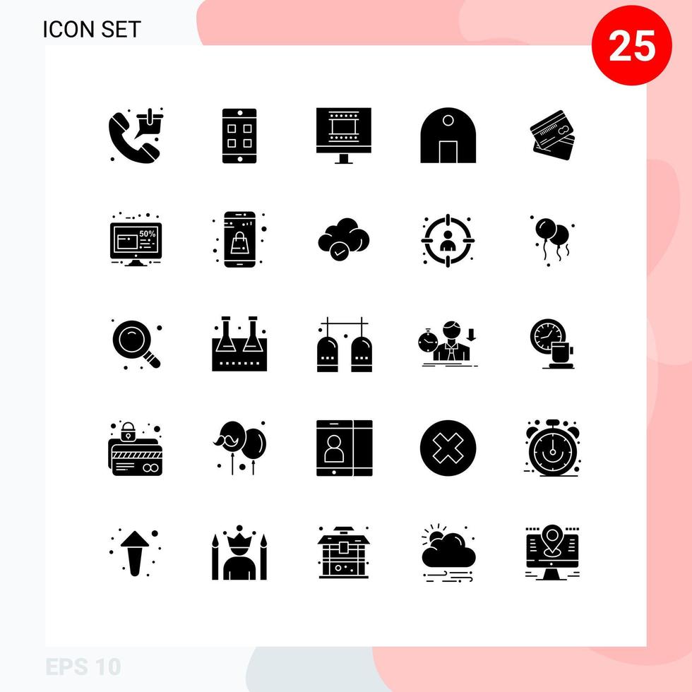 25 sólido glifo conceito para sites Móvel e apps o negócio real Estado digital foto quadro, Armação mesquita histórico construção editável vetor Projeto elementos