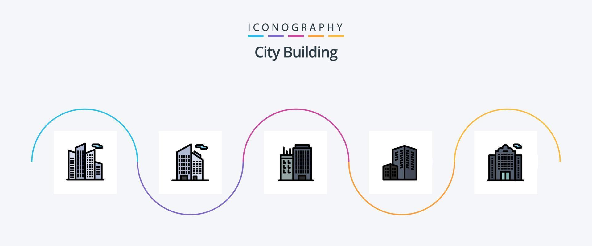 cidade construção linha preenchidas plano 5 ícone pacote Incluindo . prédio. casa vetor