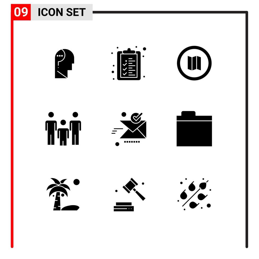 grupo do 9 moderno sólido glifos conjunto para Está bem mandar localização o email crianças editável vetor Projeto elementos