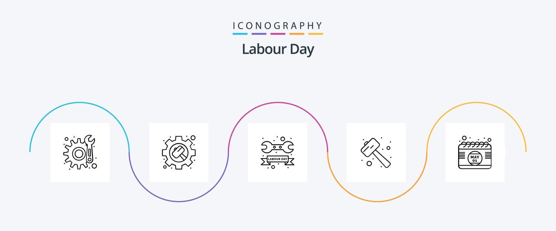 trabalho dia linha 5 ícone pacote Incluindo calendário. esmagar. reparar. libra. batida vetor