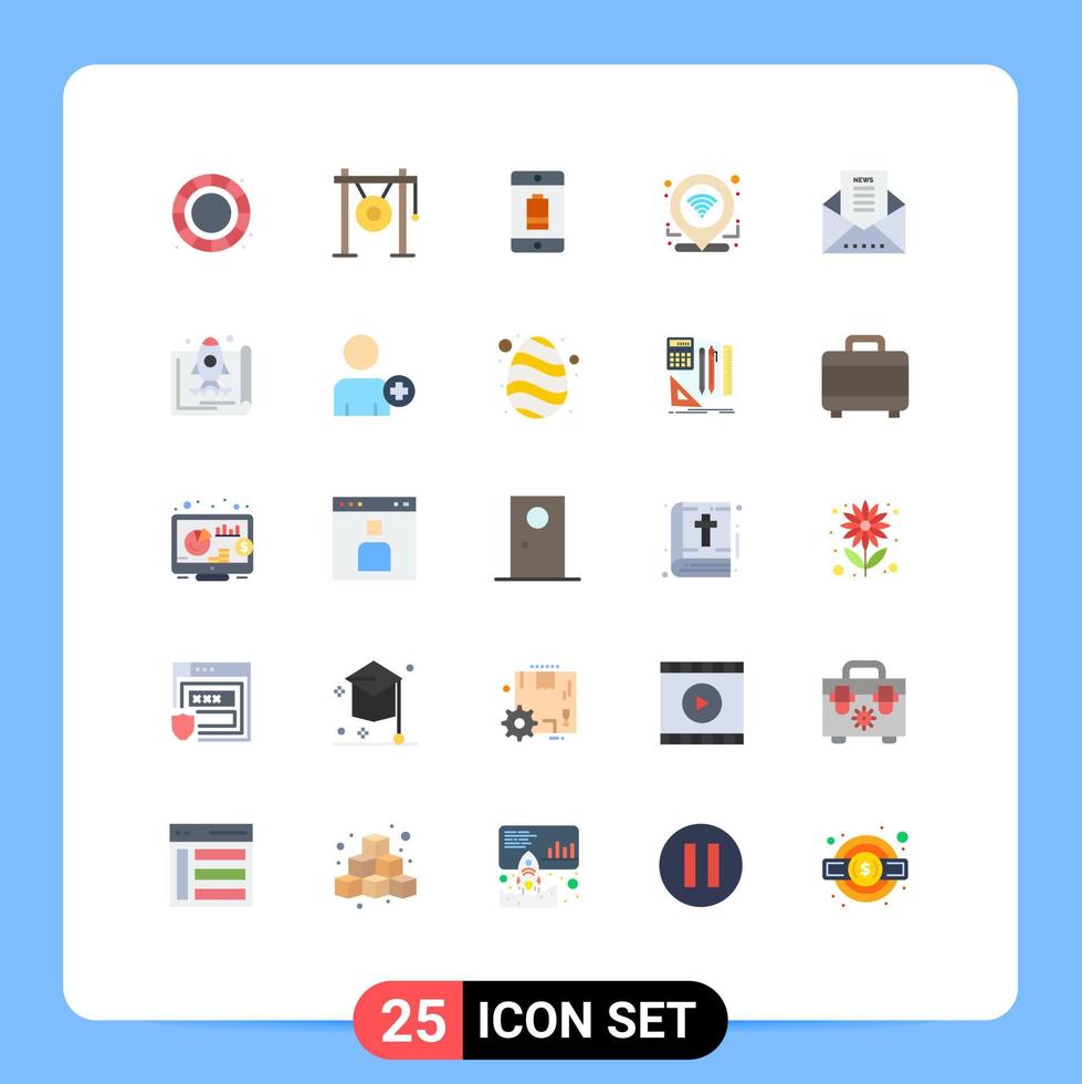pacote do 25 moderno plano cores sinais e símbolos para rede impressão meios de comunicação tal Como o email localização bateria GPS Móvel editável vetor Projeto elementos
