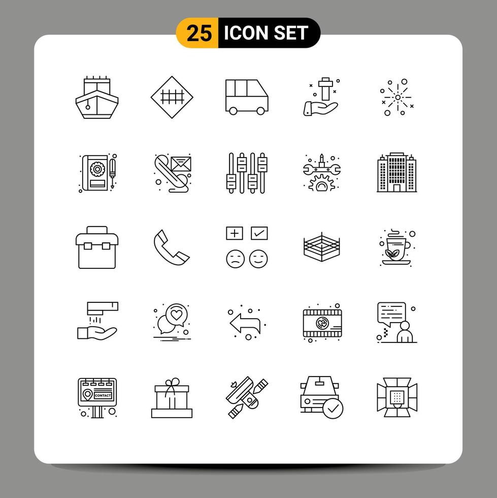 Móvel interface linha conjunto do 25 pictogramas do Páscoa cristão estrada símbolos celebração passageiro furgão editável vetor Projeto elementos