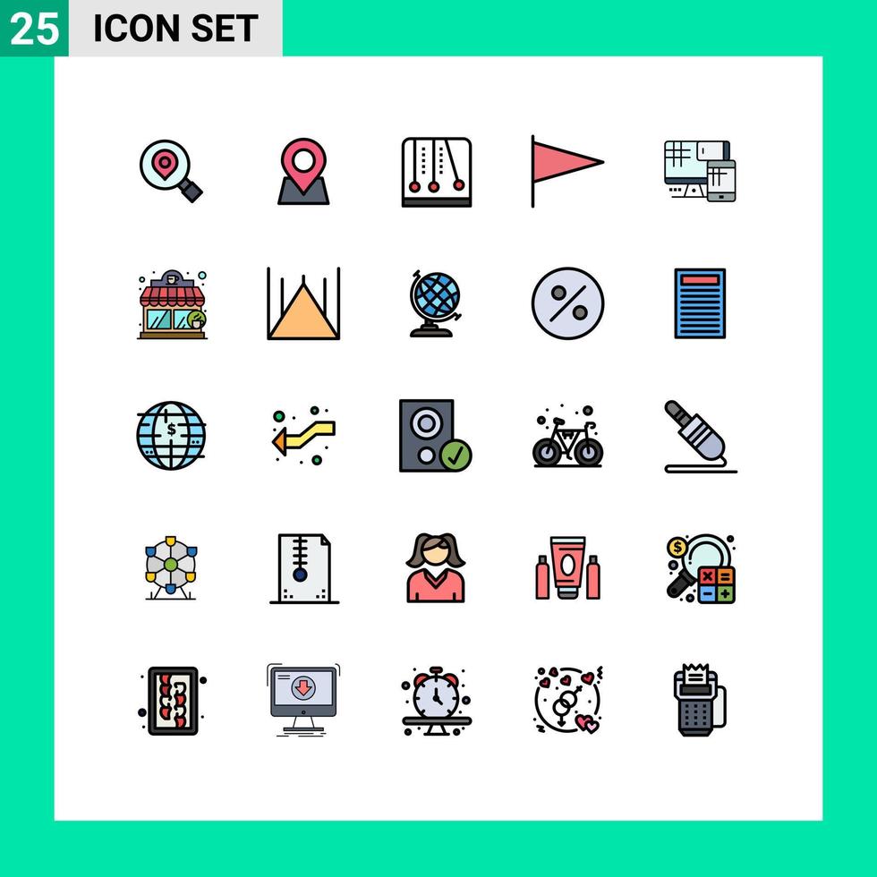 pacote do 25 moderno preenchidas linha plano cores sinais e símbolos para rede impressão meios de comunicação tal Como célula computador desenvolvimento marca país editável vetor Projeto elementos