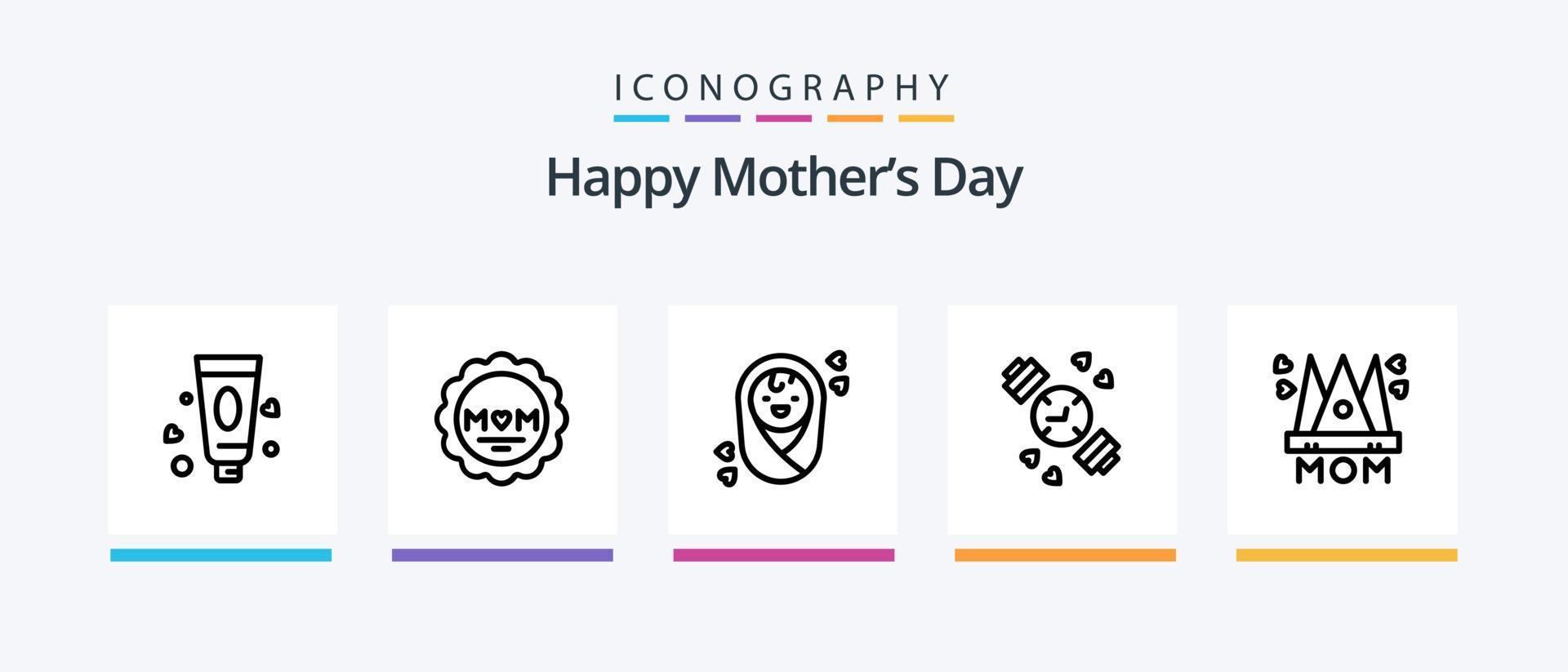 feliz mães dia linha 5 ícone pacote Incluindo mãe. chapéu. coração. presente. ramalhete. criativo ícones Projeto vetor