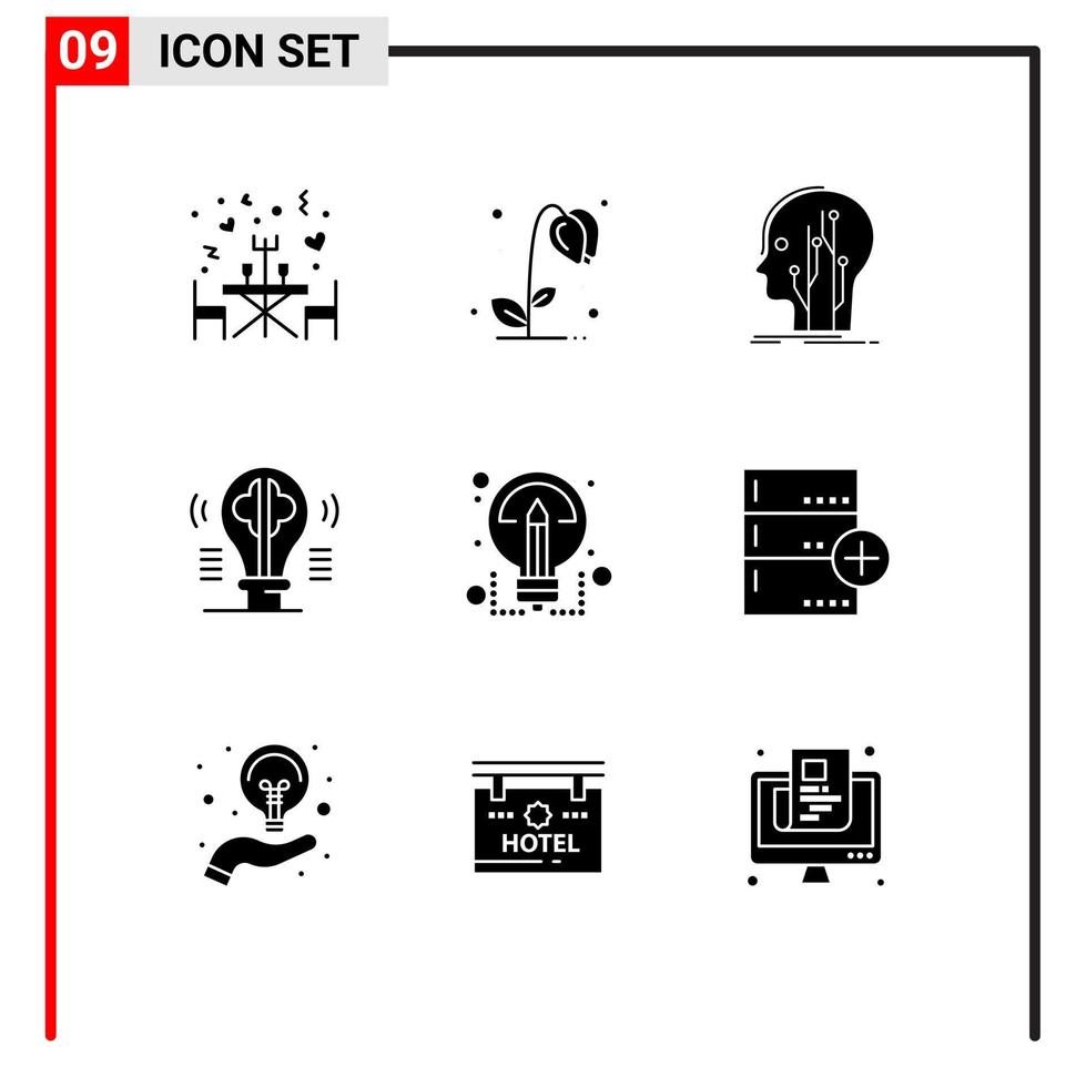 grupo do 9 sólido glifos sinais e símbolos para imaginação conteúdo dados lâmpada rede editável vetor Projeto elementos
