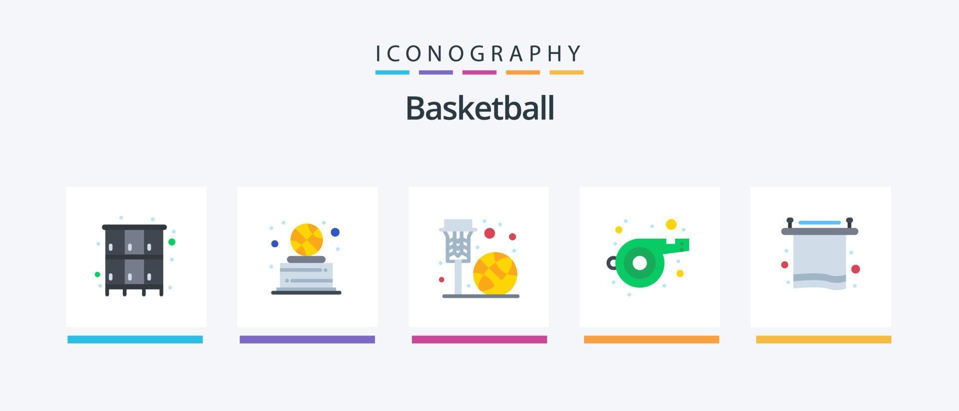 basquetebol plano 5 ícone pacote Incluindo interior. assobiar. cesta. esporte. esporte. criativo ícones Projeto vetor