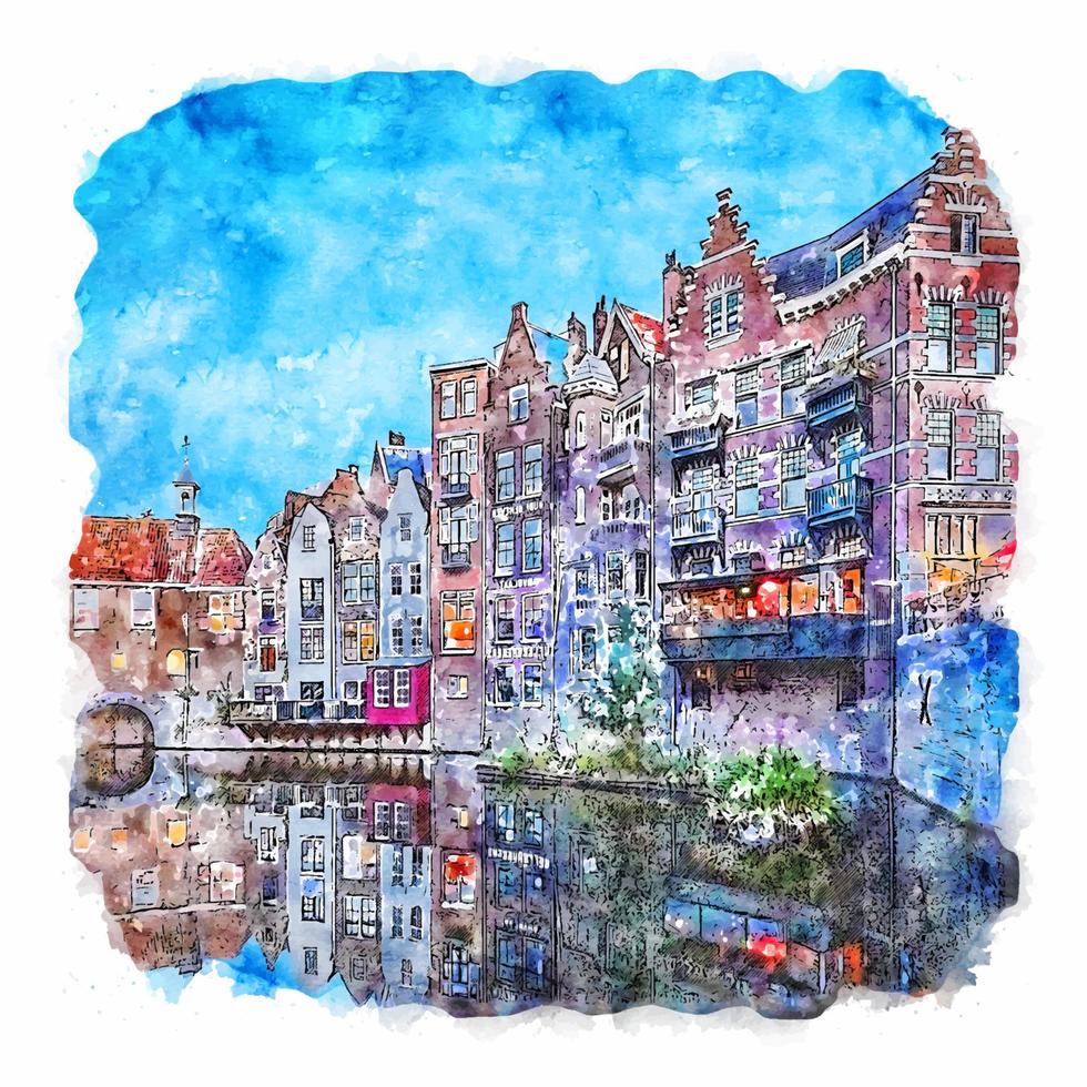 rotterdã holanda esboço aquarela ilustração desenhada à mão vetor