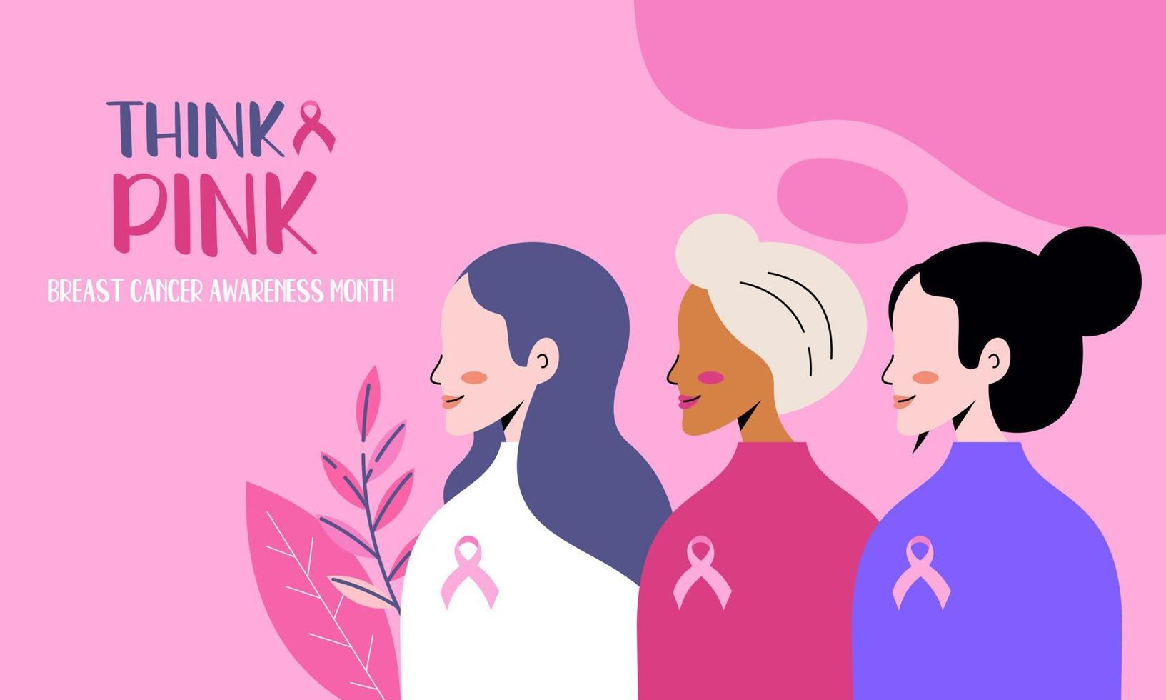 pense o rosa. ilustração do mês de conscientização do câncer de mama vetor