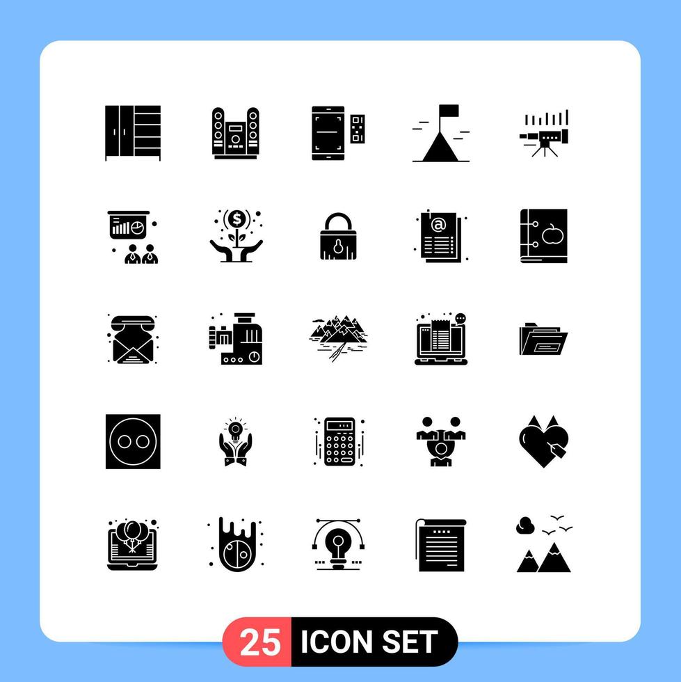 25 sólido glifo conceito para sites Móvel e apps previsão telescópio qr natureza aventura editável vetor Projeto elementos