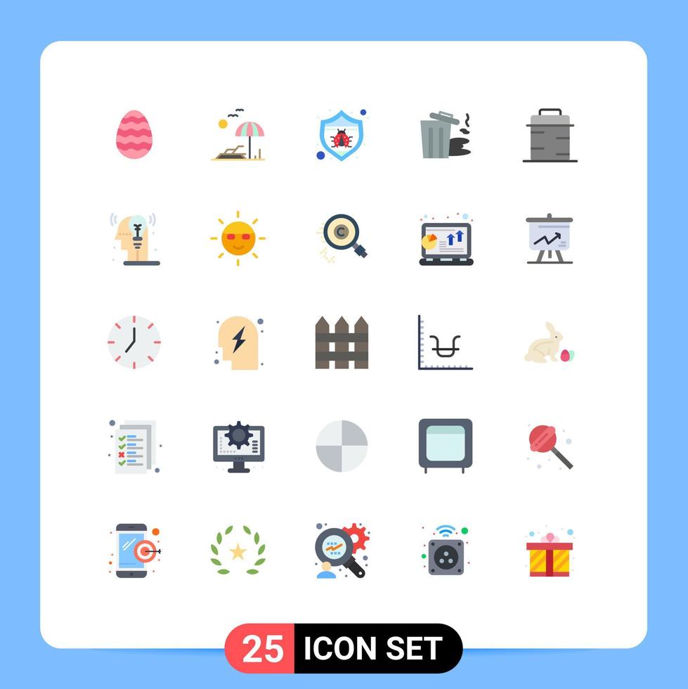 Móvel interface plano cor conjunto do 25 pictogramas do Comida Lixo proteção poluição meio Ambiente editável vetor Projeto elementos