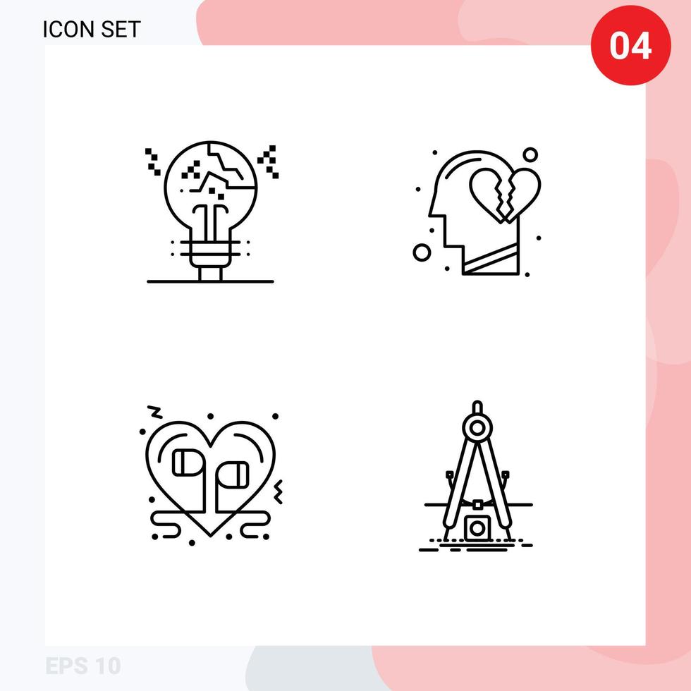 estoque vetor ícone pacote do 4 linha sinais e símbolos para conceito fone de ouvido falso sentindo-me amor editável vetor Projeto elementos