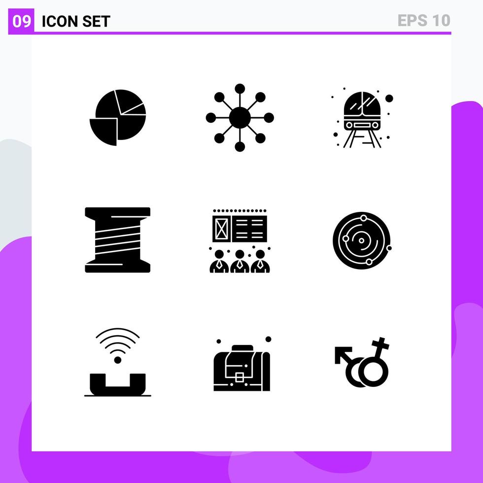 pacote do 9 moderno sólido glifos sinais e símbolos para rede impressão meios de comunicação tal Como espasmo apresentação serviço palestra bobina editável vetor Projeto elementos