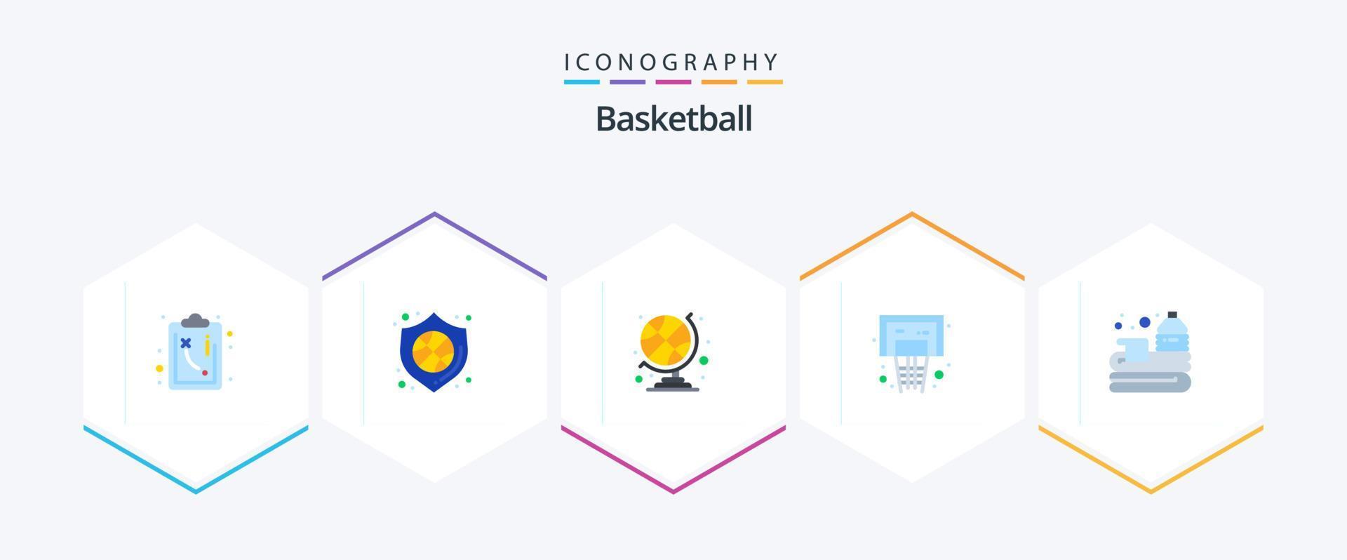 basquetebol 25 plano ícone pacote Incluindo jogo. cesta. Esportes bola. bola. aro vetor