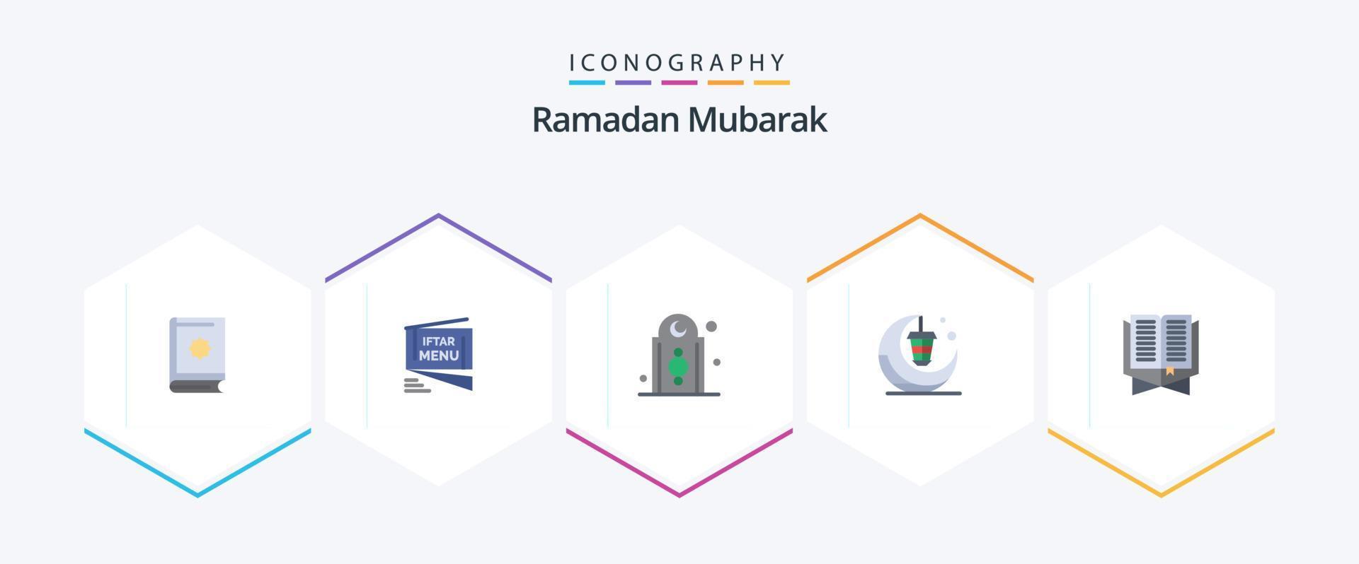 Ramadã 25 plano ícone pacote Incluindo lâmpada. lanterna. rosa. mesquita. islamismo vetor