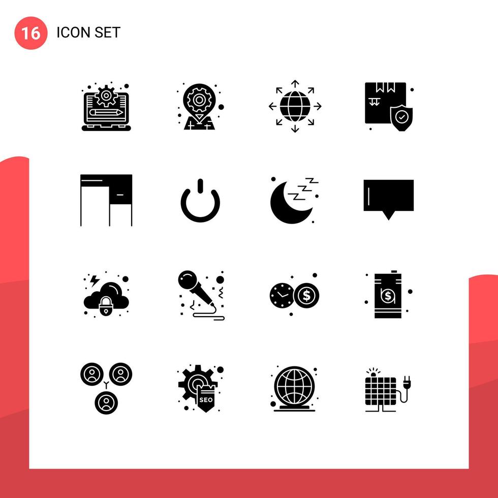 Móvel interface sólido glifo conjunto do 16 pictogramas do escrivaninha caixa PIN compras mundo editável vetor Projeto elementos