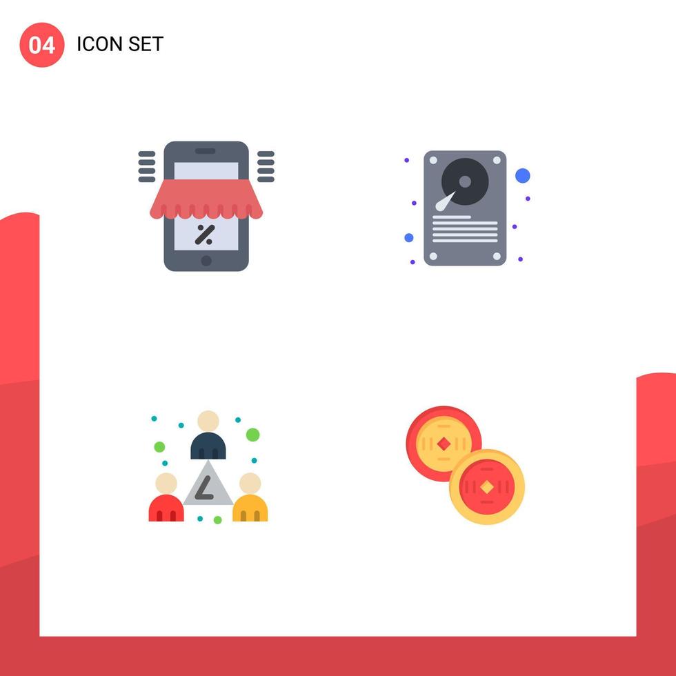 moderno conjunto do 4 plano ícones e símbolos tal Como Móvel colega Mercado Difícil disco funcionários editável vetor Projeto elementos