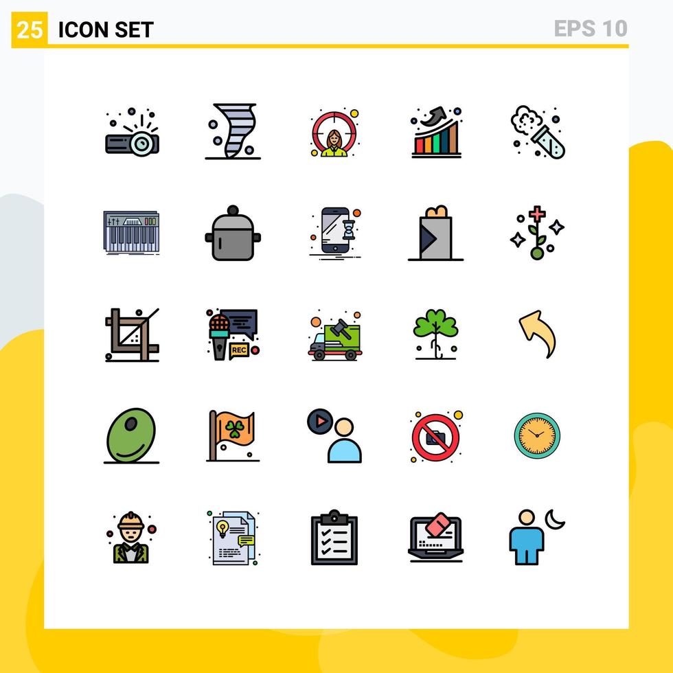 Móvel interface preenchidas linha plano cor conjunto do 25 pictogramas do experimentar acima empregado Estatisticas gráfico editável vetor Projeto elementos