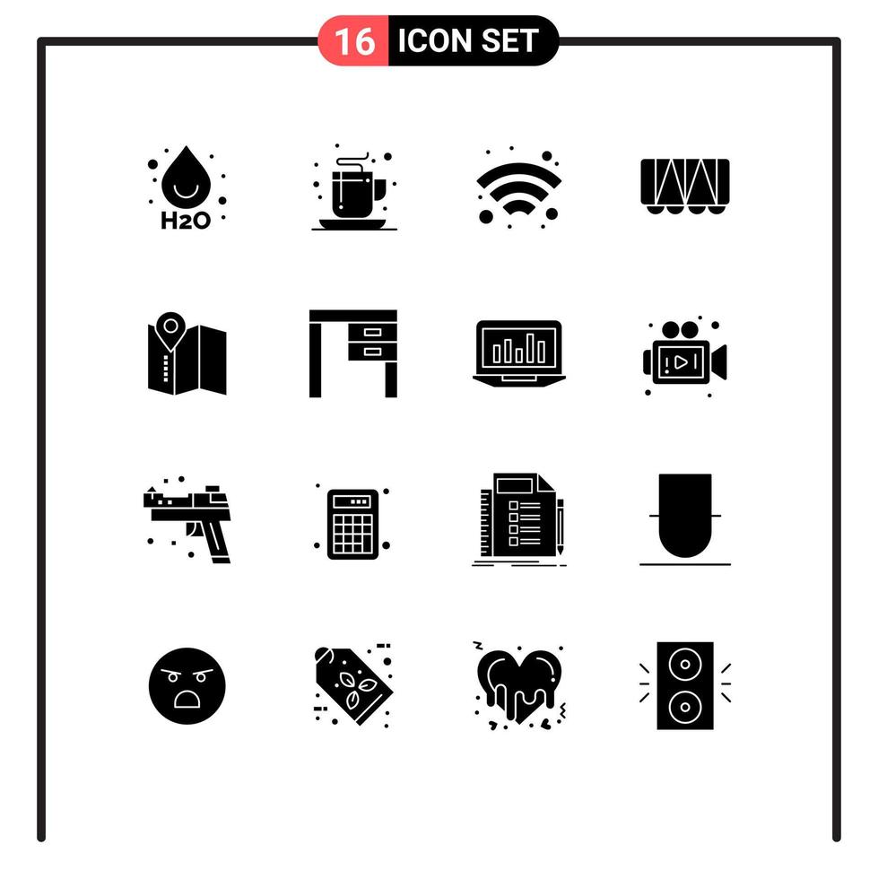 16 sólido glifo conceito para sites Móvel e apps escrivaninha serviço Wi-fi mapa vagão editável vetor Projeto elementos