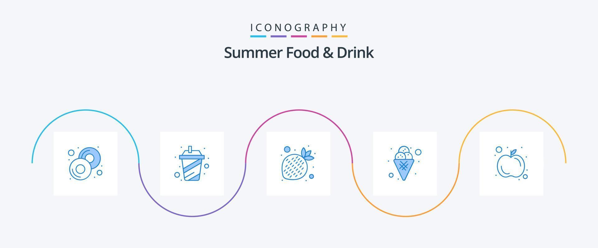 verão Comida e beber azul 5 ícone pacote Incluindo fruta. doce. frutas. gelo. creme vetor