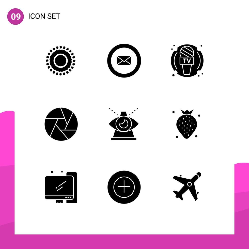 grupo do 9 sólido glifos sinais e símbolos para do olho microfone o negócio foco editável vetor Projeto elementos