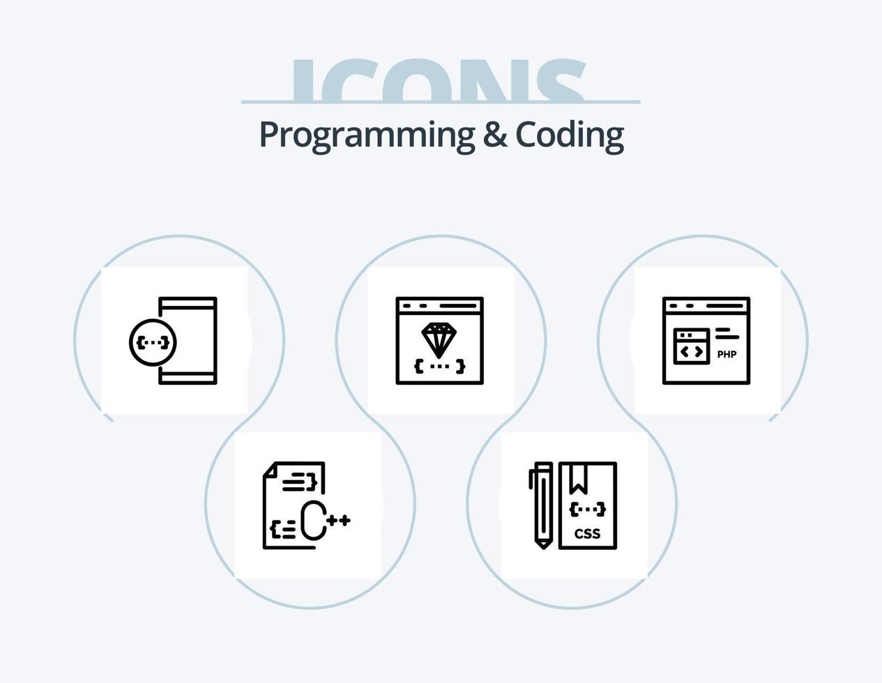 programação e codificação linha ícone pacote 5 ícone Projeto. desenvolver. aplicativo. desenvolver. arquivo. desenvolve vetor