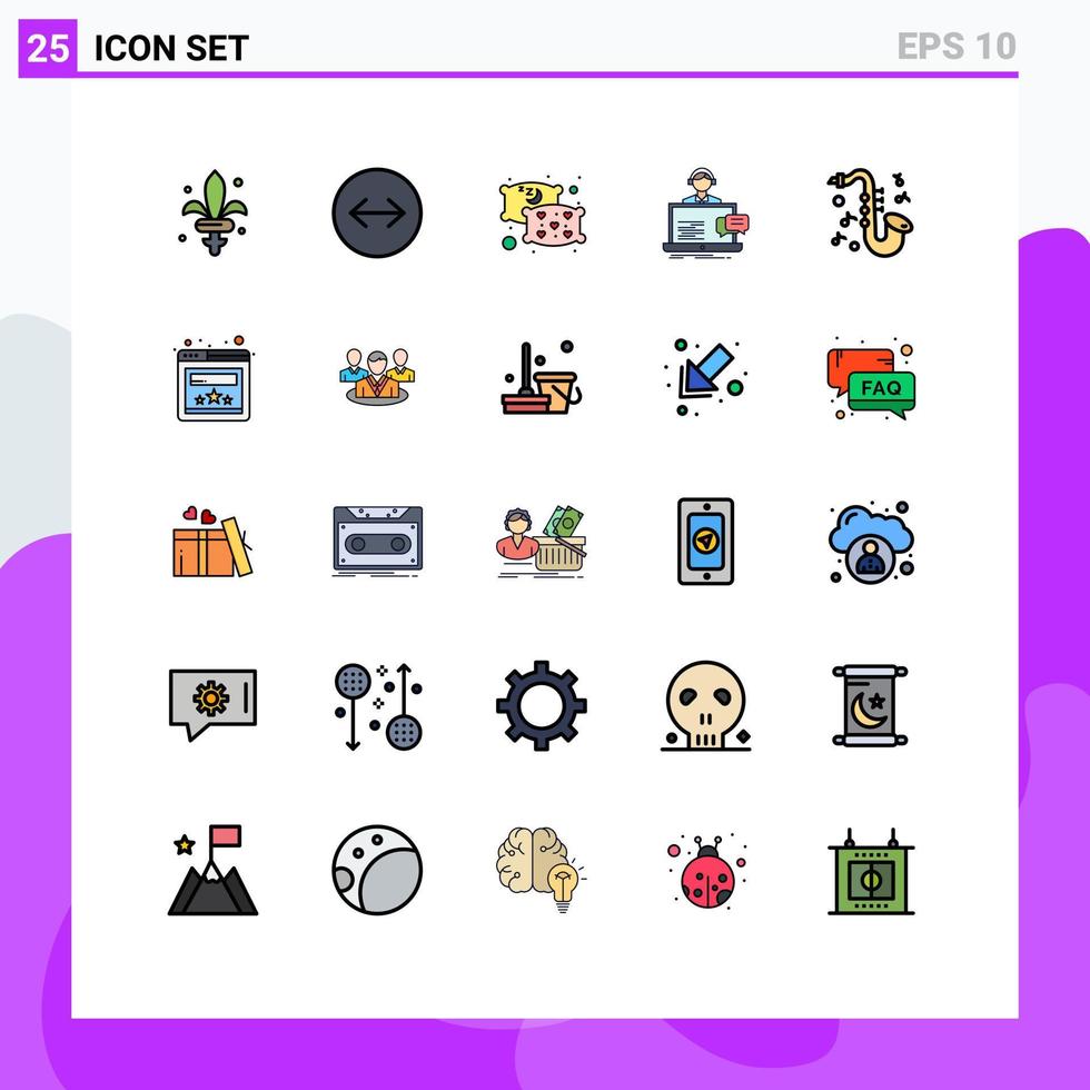 25 do utilizador interface preenchidas linha plano cor pacote do moderno sinais e símbolos do saxofone instrumento relaxar Socorro cliente editável vetor Projeto elementos