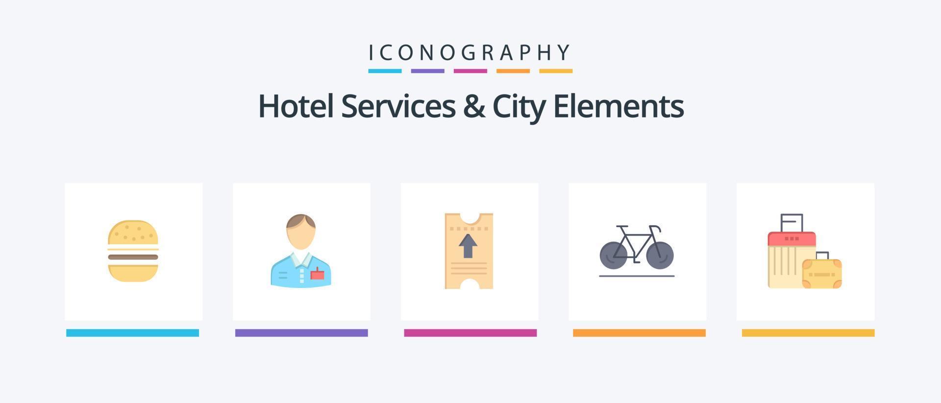 hotel Serviços e cidade elementos plano 5 ícone pacote Incluindo bagagem. andar. serviço. movimento. seta. criativo ícones Projeto vetor
