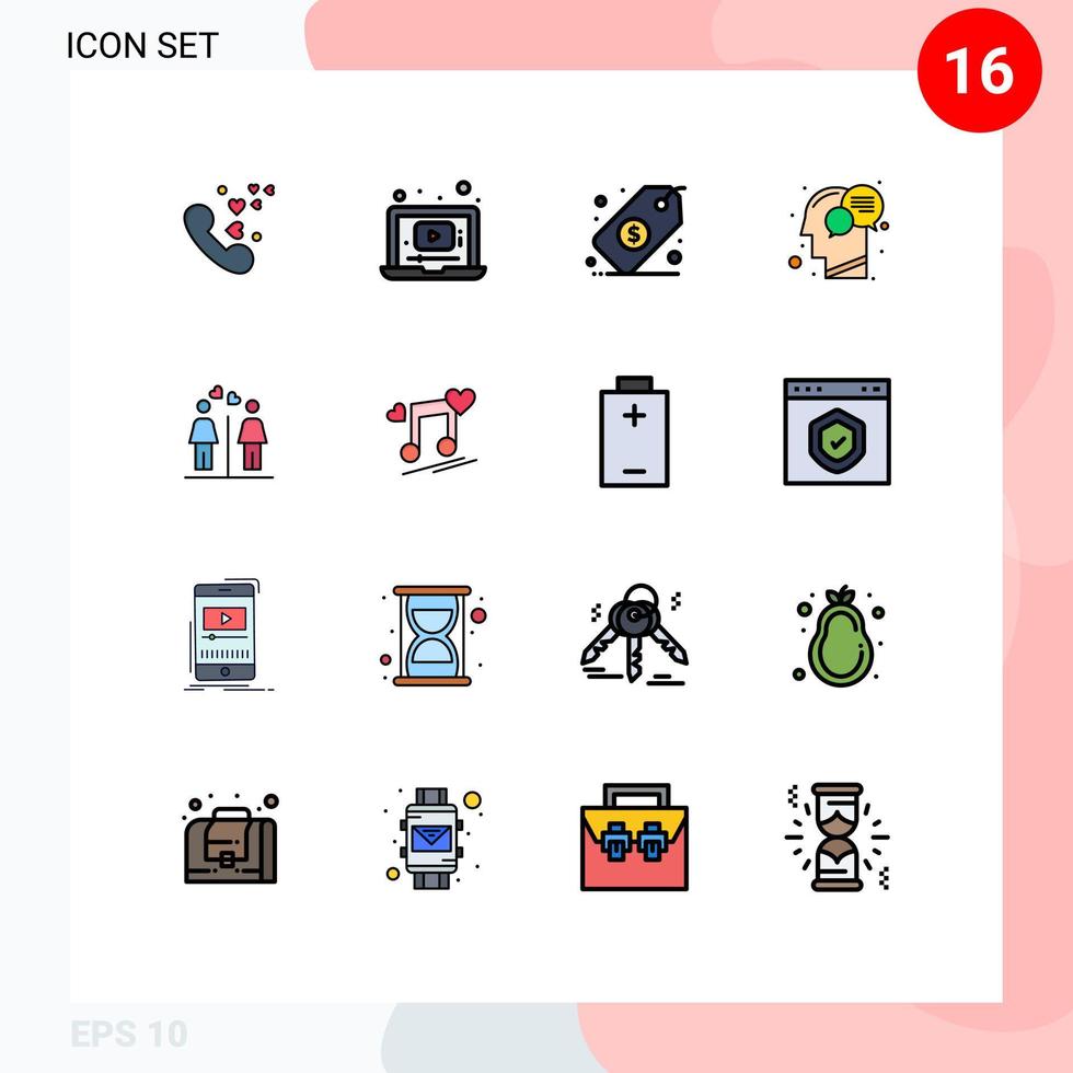 16 plano cor preenchidas linha conceito para sites Móvel e apps amor mente o negócio humano comunicação editável criativo vetor Projeto elementos
