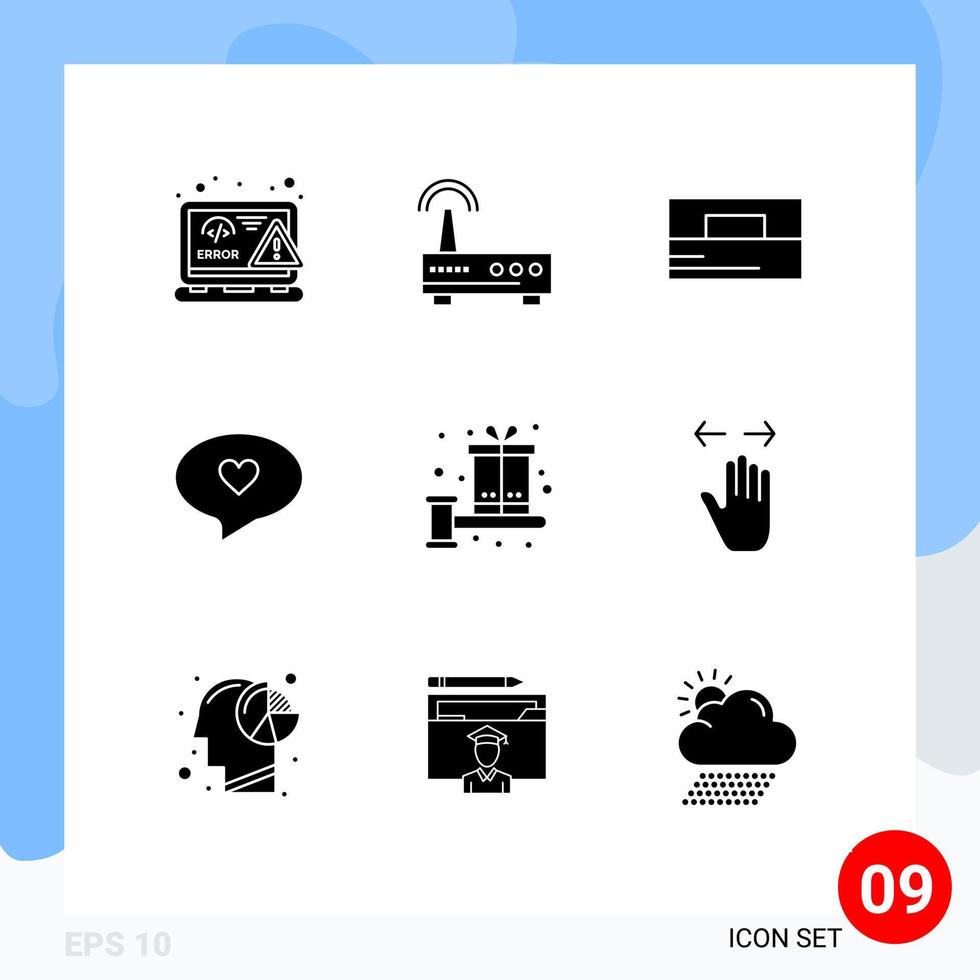 pictograma conjunto do 9 simples sólido glifos do caixa amor Educação coração carteira editável vetor Projeto elementos