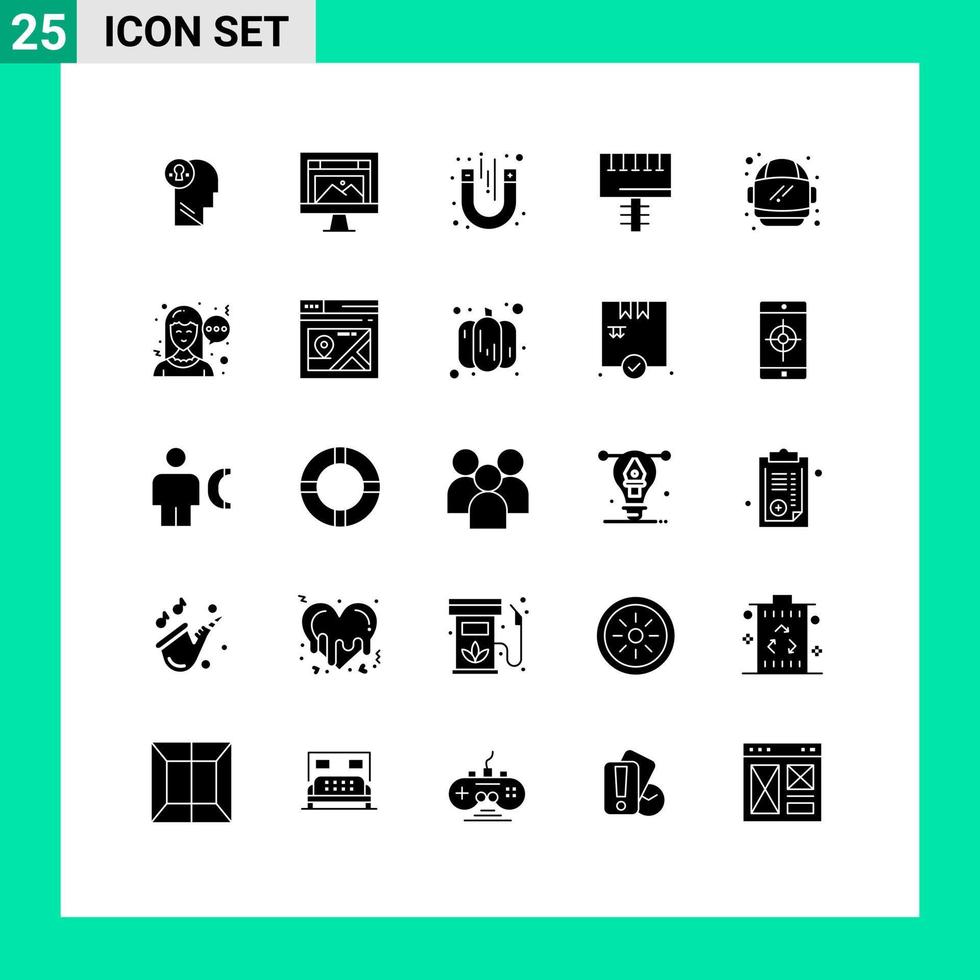 Móvel interface sólido glifo conjunto do 25 pictogramas do tabuleta publicidade imagem de Anúncios teste editável vetor Projeto elementos