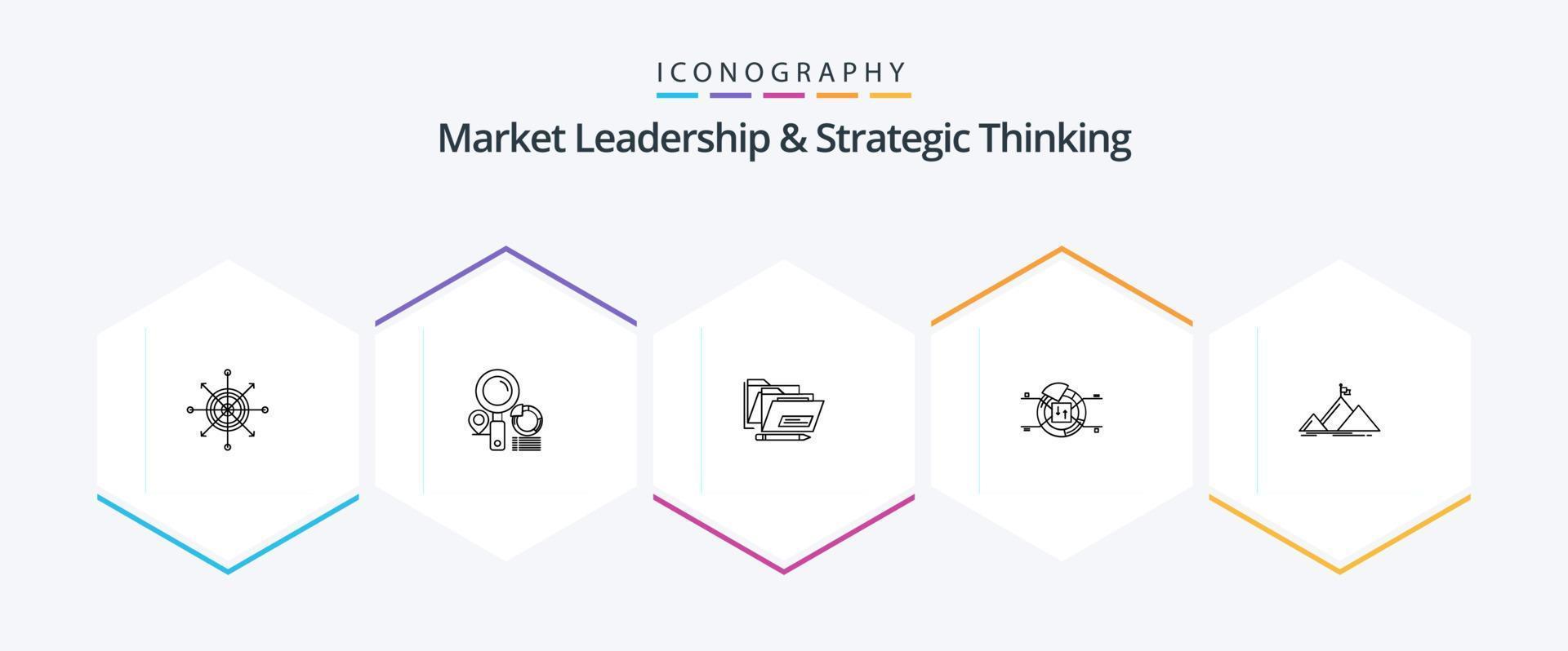 mercado Liderança e estratégico pensando 25 linha ícone pacote Incluindo percentagem. gráfico. gráfico. torta. encontro vetor