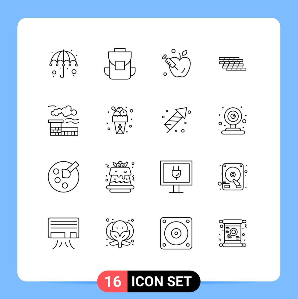 universal ícone símbolos grupo do 16 moderno esboços do indústria tijolos maçã tijolo segurança editável vetor Projeto elementos