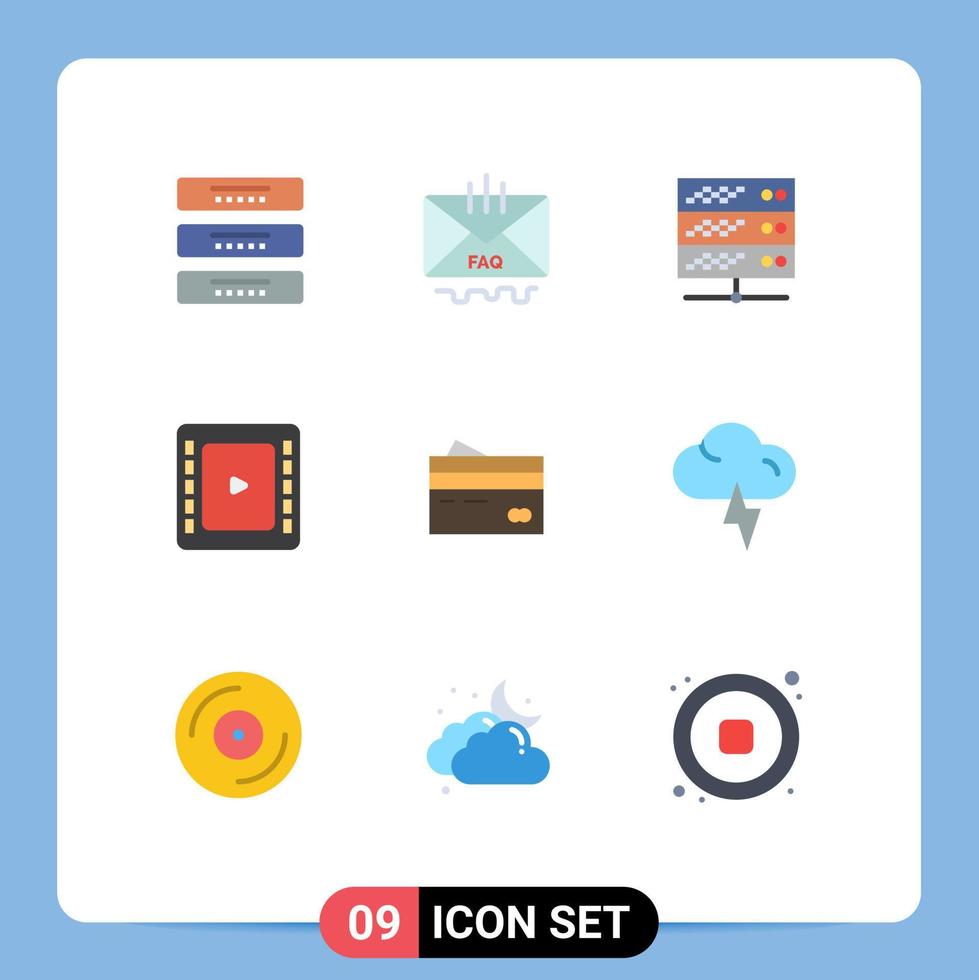 do utilizador interface pacote do 9 básico plano cores do cartão de crédito cinema Socorro cienma fita servidor editável vetor Projeto elementos
