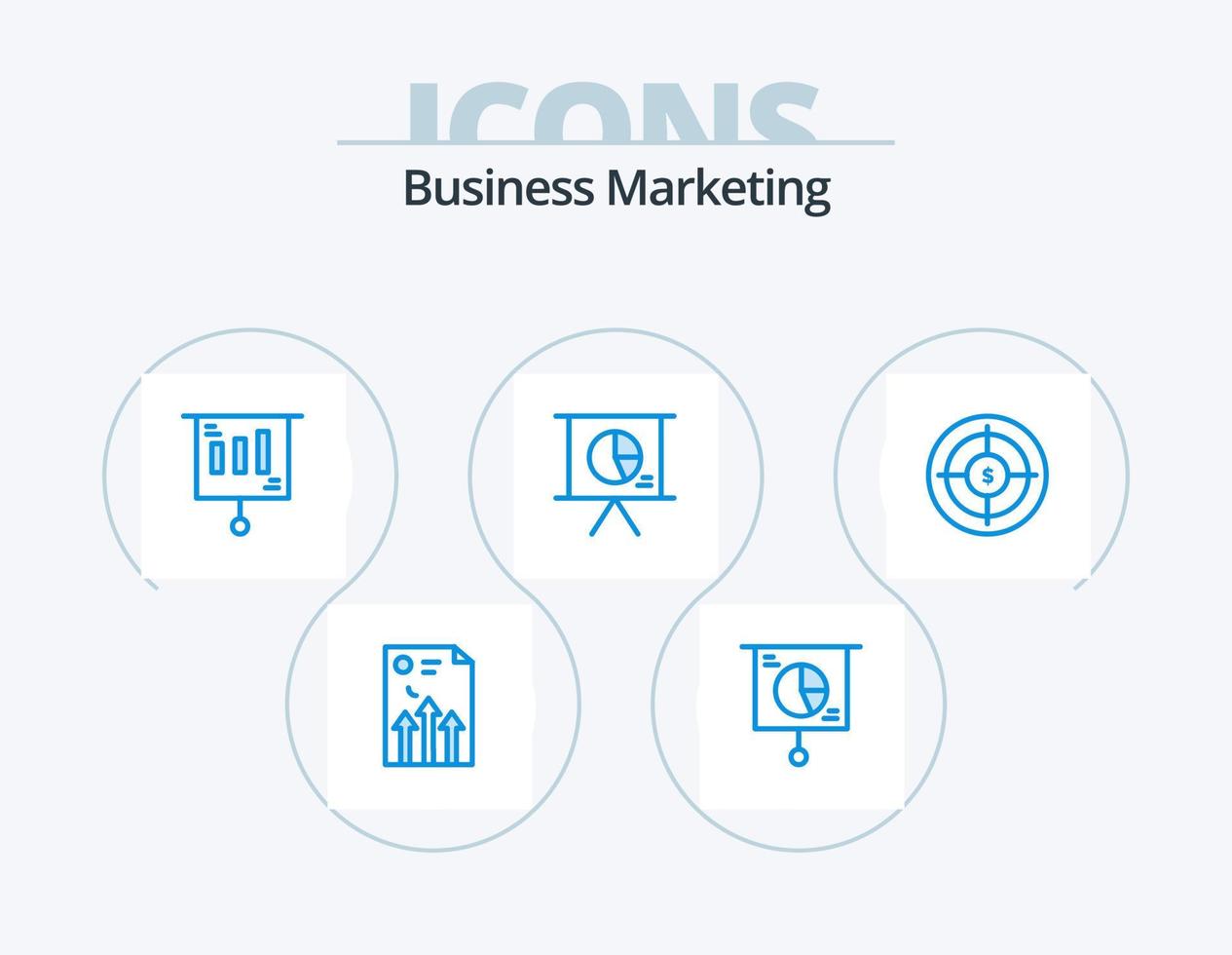 o negócio marketing azul ícone pacote 5 ícone Projeto. apresentação. negócios. torta. dinheiro vetor