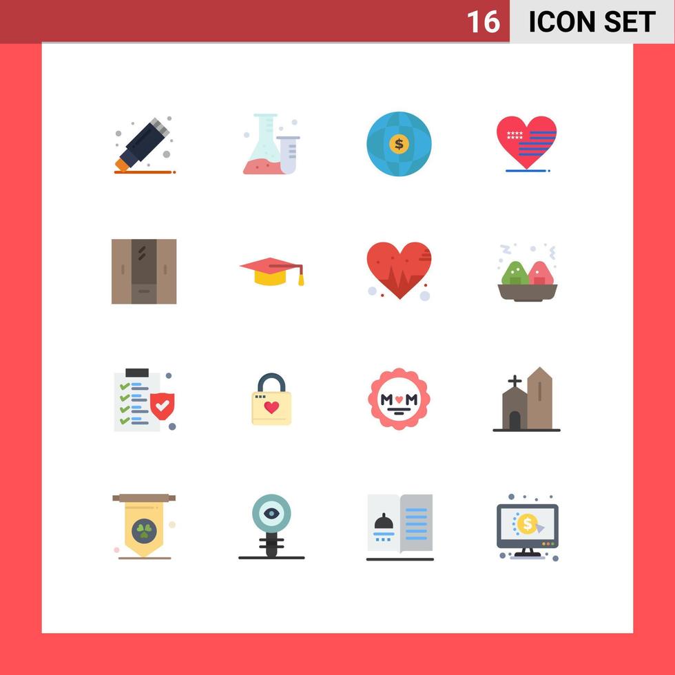 moderno conjunto do 16 plano cores e símbolos tal Como armário bandeira mundo americano coração editável pacote do criativo vetor Projeto elementos