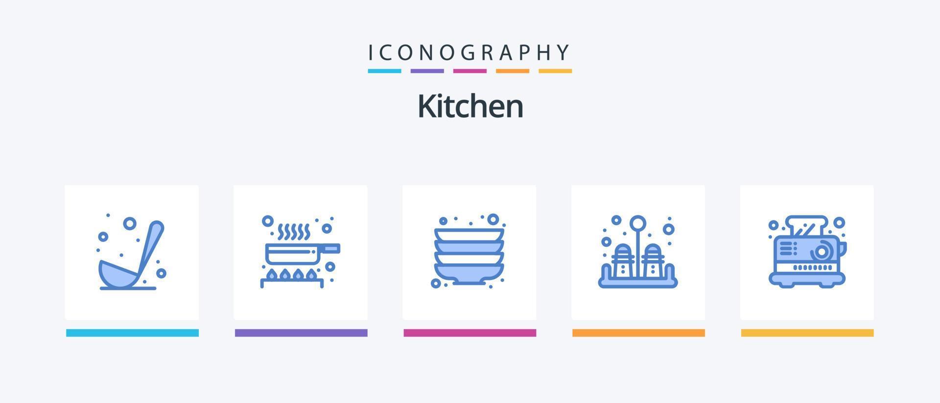 cozinha azul 5 ícone pacote Incluindo torradeira. elétrico. cozinha. café da manhã. sal. criativo ícones Projeto vetor