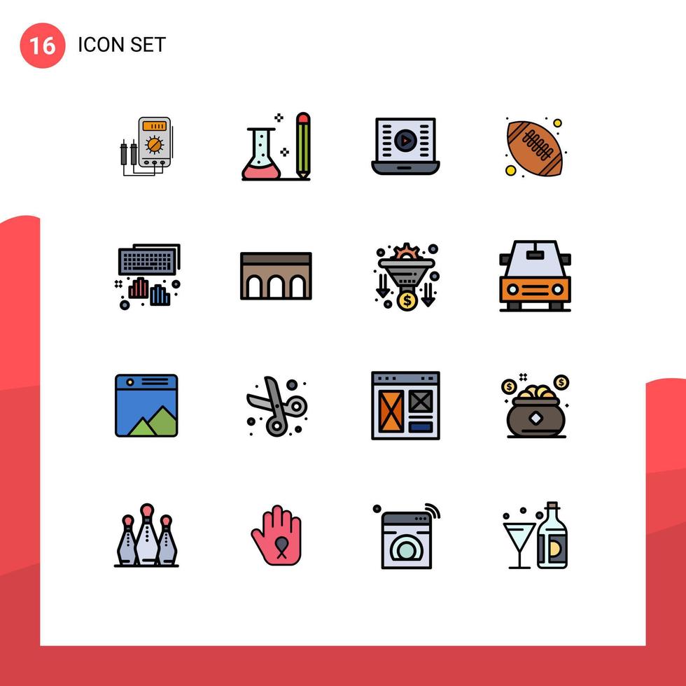16 do utilizador interface plano cor preenchidas linha pacote do moderno sinais e símbolos do futebol americano bola Aprendendo Assistir vídeo jogar botão editável criativo vetor Projeto elementos