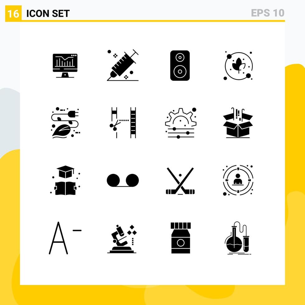 Móvel interface sólido glifo conjunto do 16 pictogramas do folha eletricidade ferramenta agricultura folha editável vetor Projeto elementos
