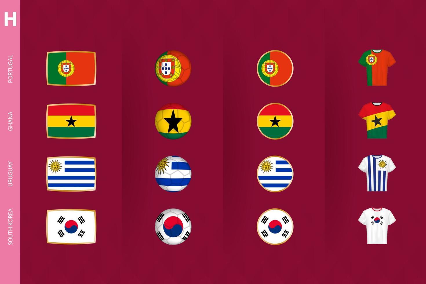 coleção do bandeiras do grupo h futebol torneio, uma conjunto do vetor ícones.