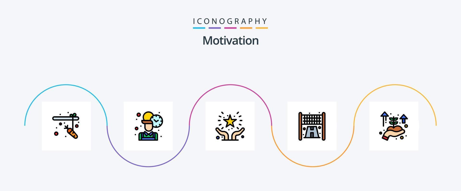 motivação linha preenchidas plano 5 ícone pacote Incluindo mão. o negócio comece. favorito. esporte. terminar vetor