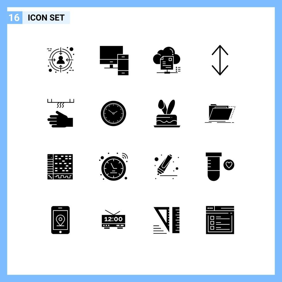 16 sólido glifo conceito para sites Móvel e apps banho baixa telefone seta nuvem editável vetor Projeto elementos