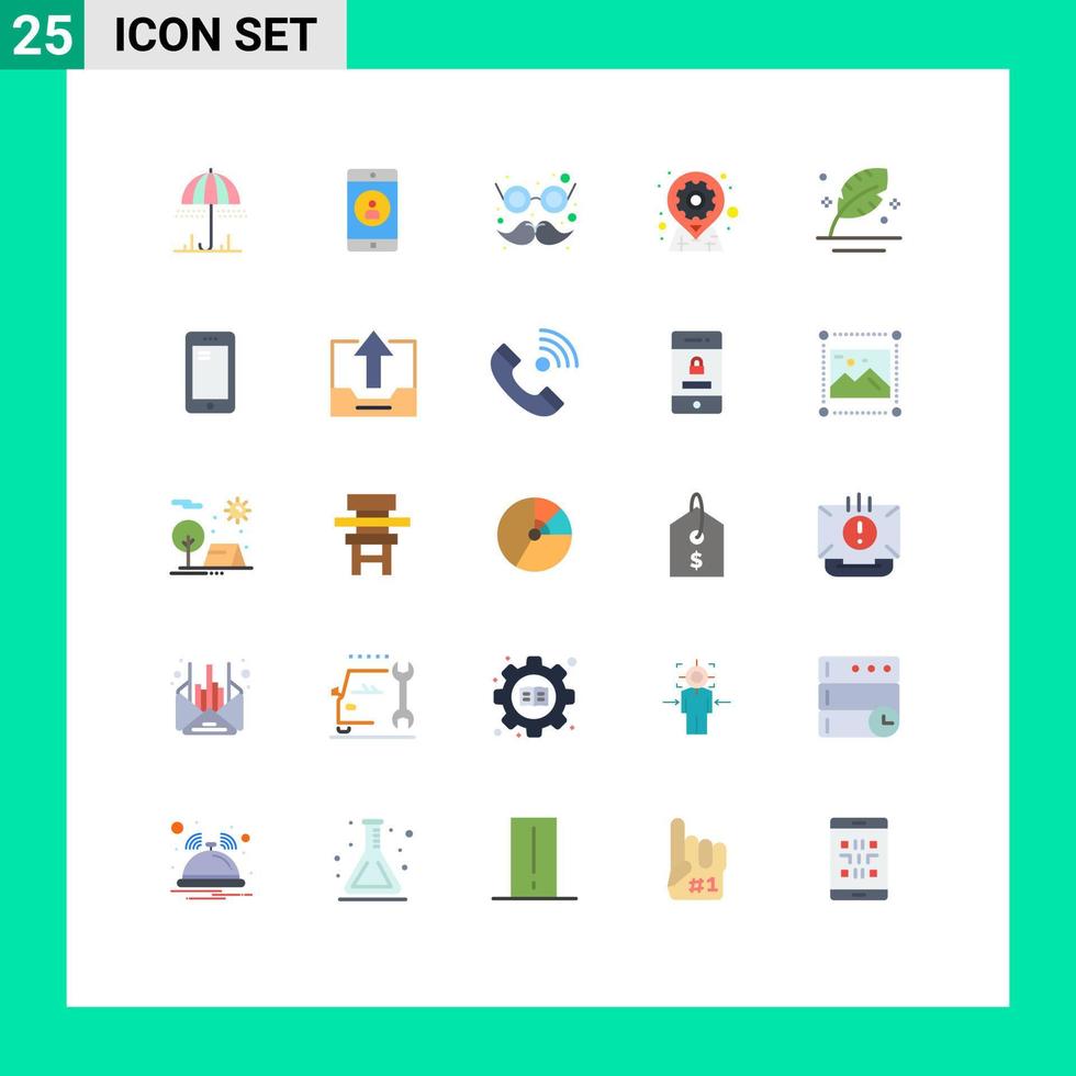 Móvel interface plano cor conjunto do 25 pictogramas do pena opções óculos localização engrenagem editável vetor Projeto elementos