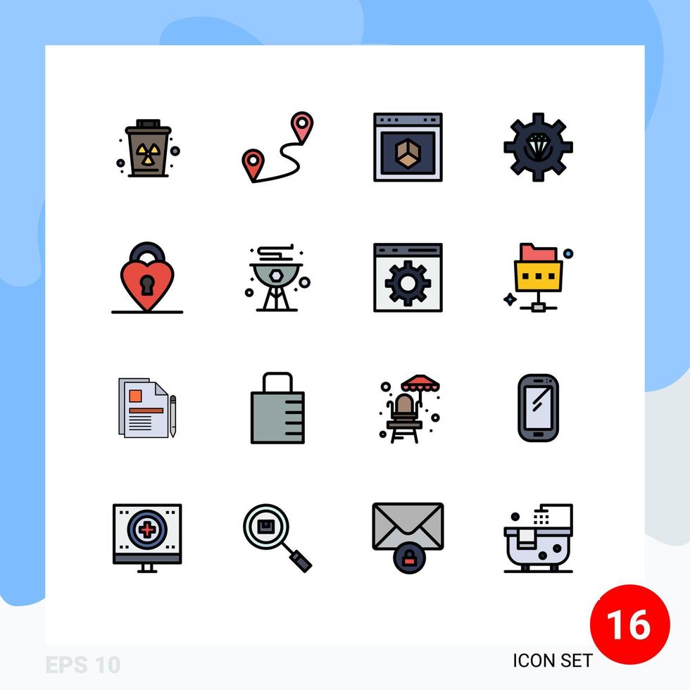 pacote do 16 moderno plano cor preenchidas linhas sinais e símbolos para rede impressão meios de comunicação tal Como trava processo navegador desenvolvimento codificação editável criativo vetor Projeto elementos