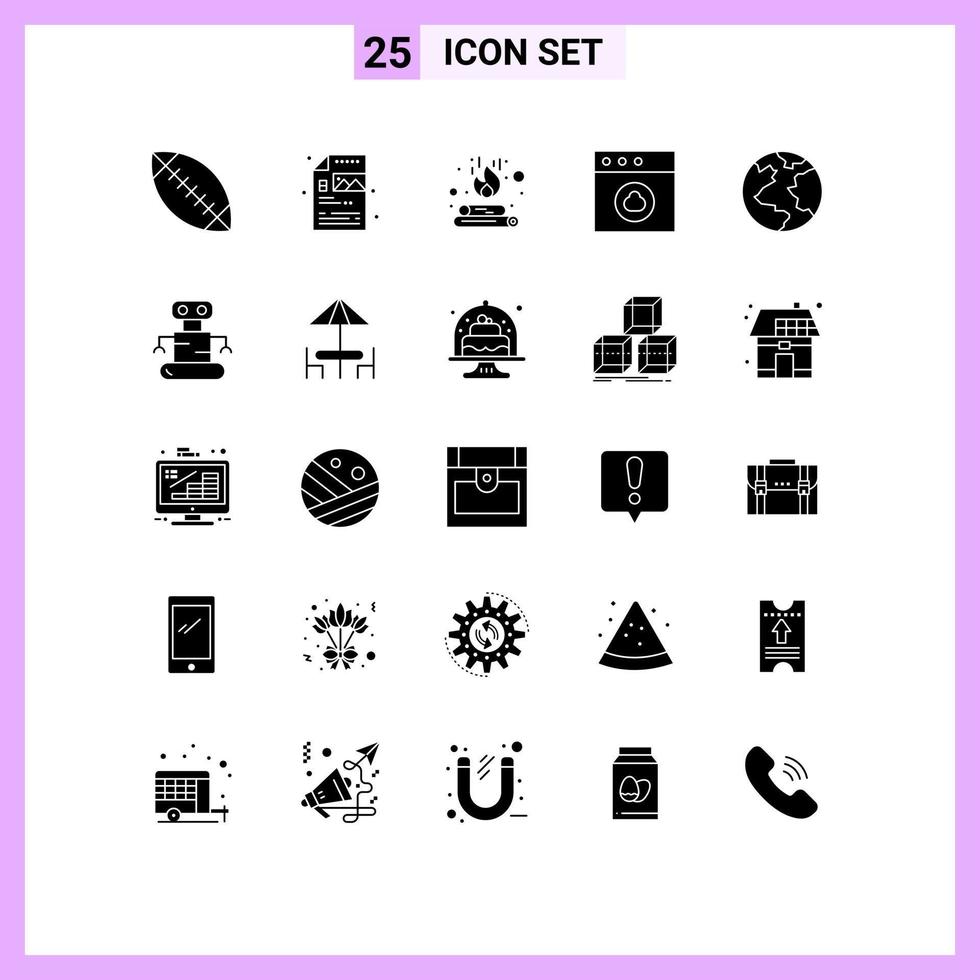25 sólido glifo conceito para sites Móvel e apps exoesqueleto planeta fogueira terra nuvem editável vetor Projeto elementos