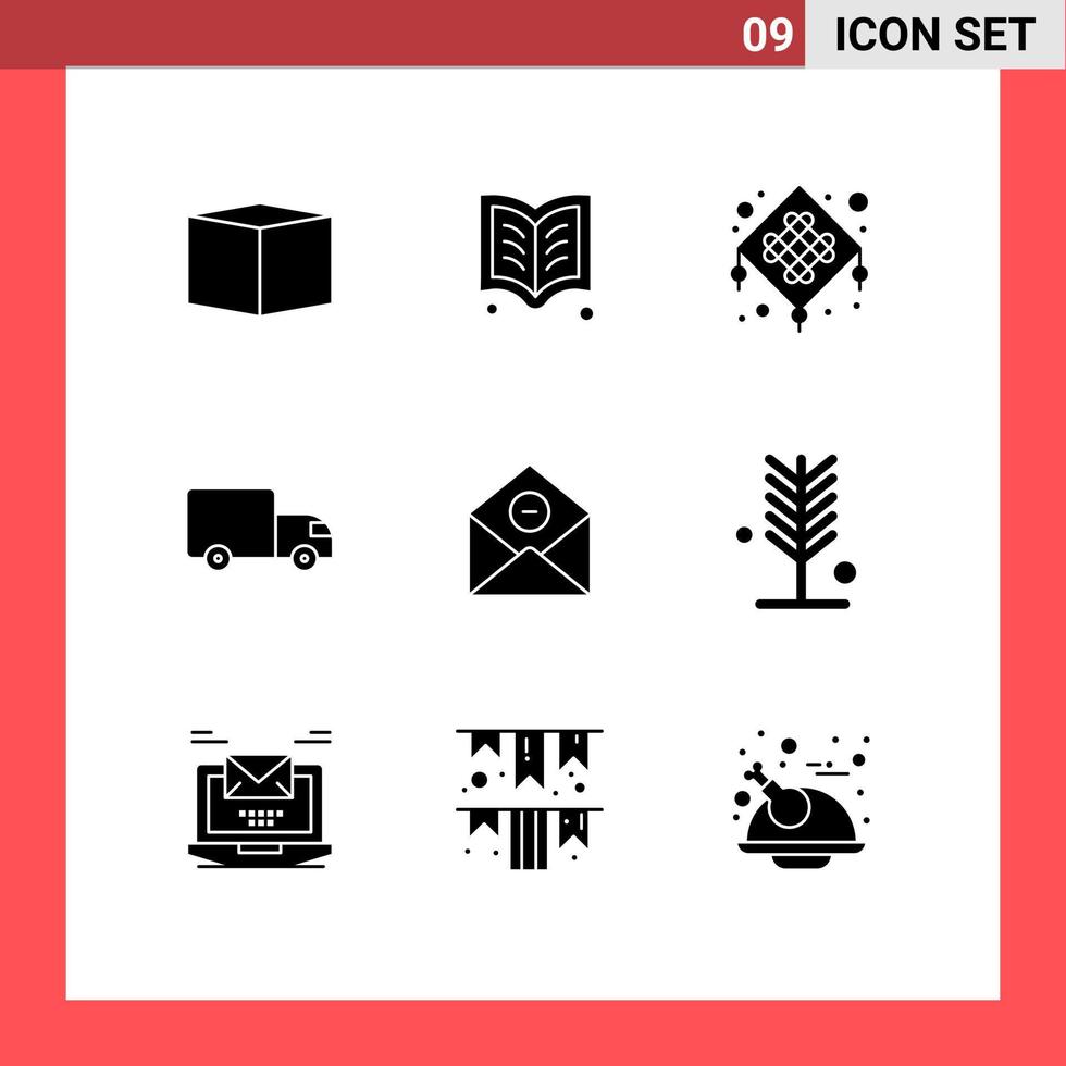 grupo do 9 moderno sólido glifos conjunto para excluir comunicação lanterna caminhão logística editável vetor Projeto elementos