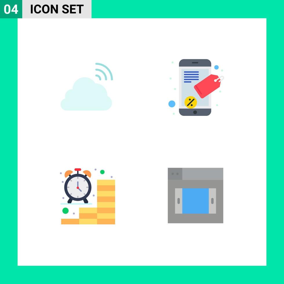 moderno conjunto do 4 plano ícones pictograma do nuvem relógio Primavera Móvel finança editável vetor Projeto elementos