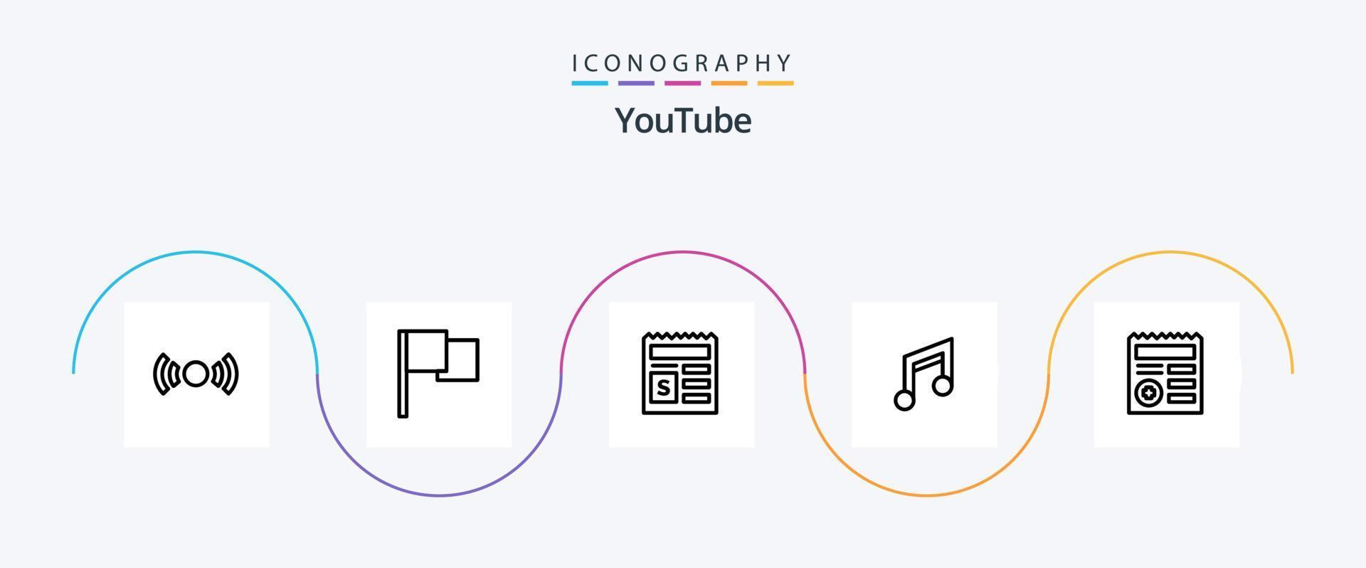 Youtube linha 5 ícone pacote Incluindo básico. móvel. básico. Projeto. aplicativo vetor